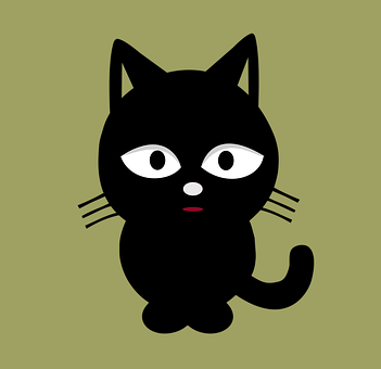 Black Cartoon Cat Olive Background PNG