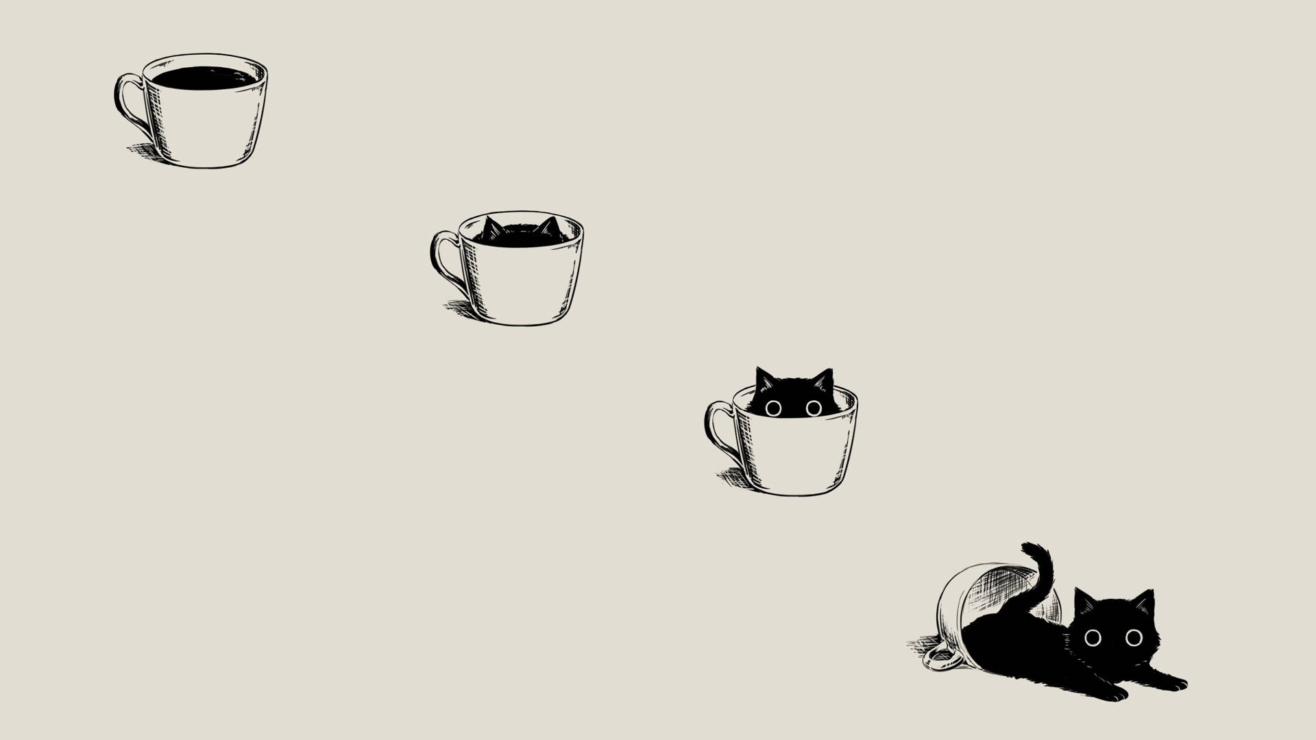 Cartoon Cat Pondering Life on a Coffee Cup Wallpaper