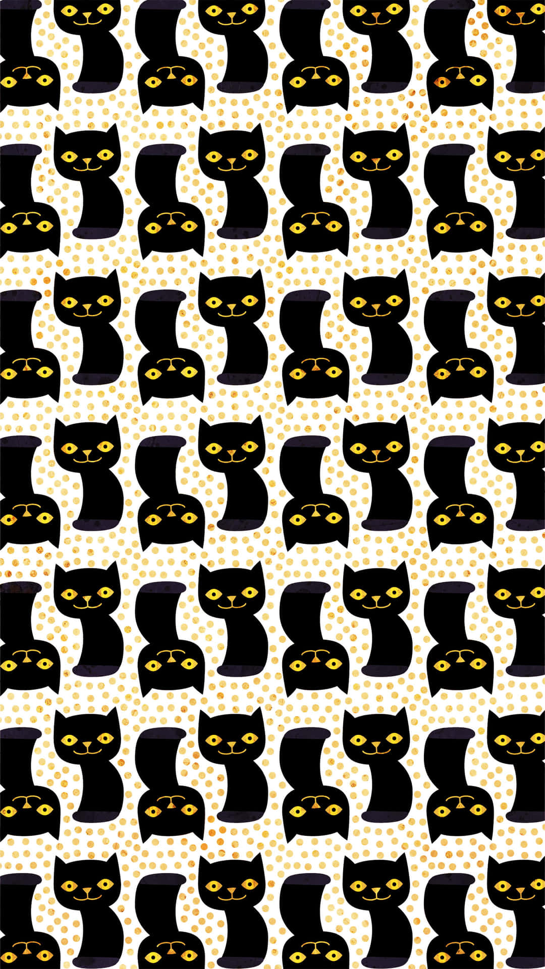 A Black And Yellow Cat Pattern On A White Background Wallpaper
