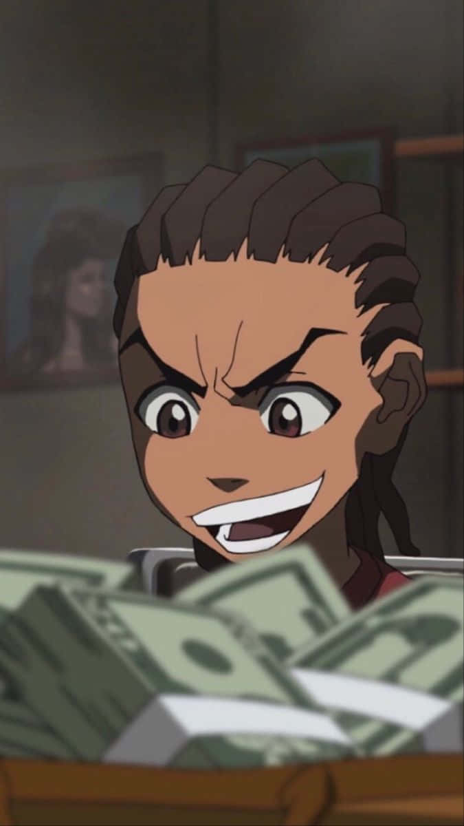 Black Cartoon Characters Boy With Money Wallpaper