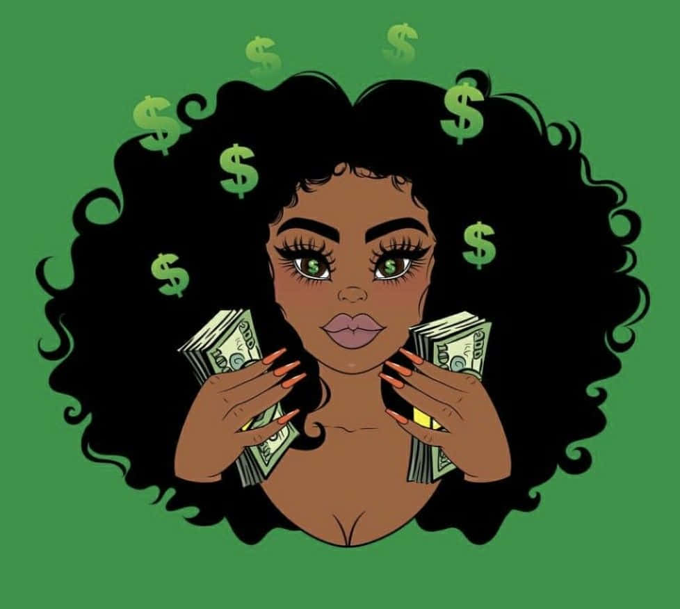 Black Cartoon Characters African Lady Holding Money Wallpaper