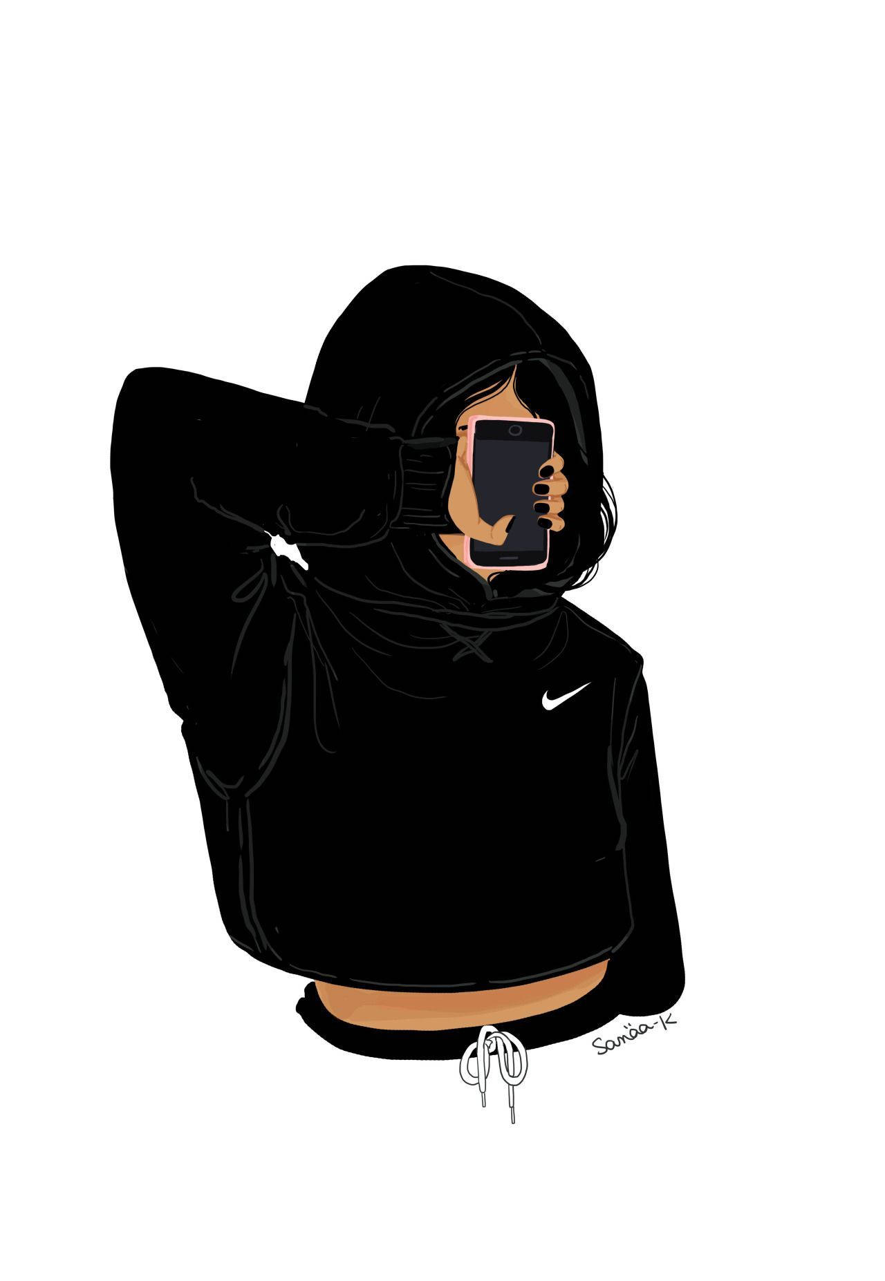 Black Cartoon Girl Wearing Hoodie Wallpaper