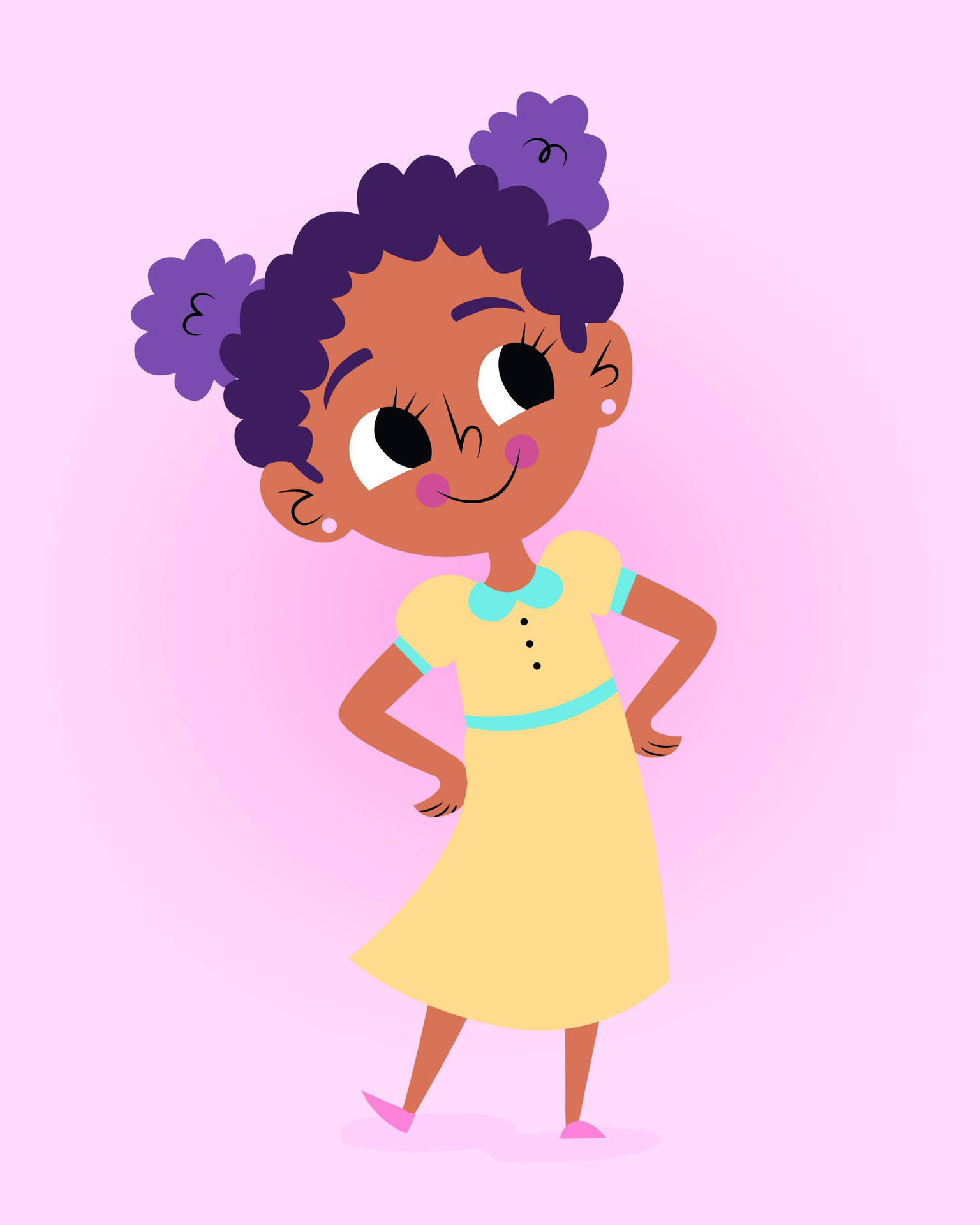 Black Cartoon Girl With Violet Hair Wallpaper