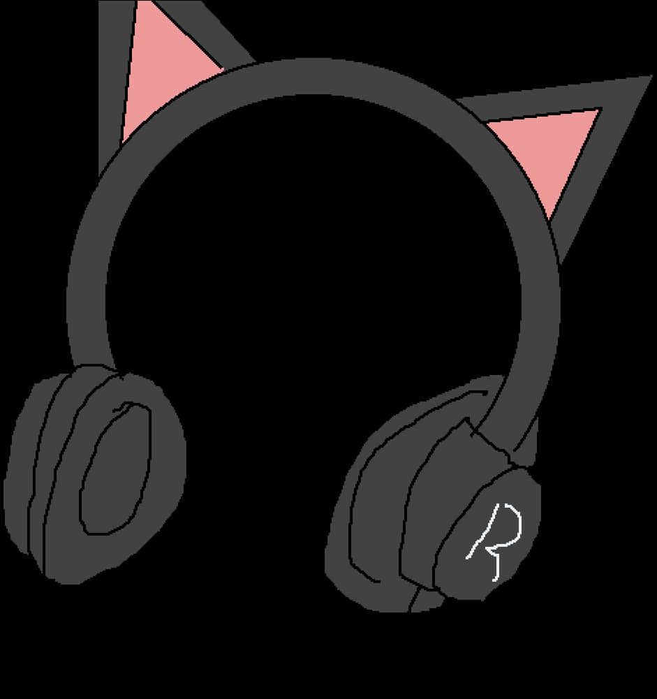 Black Cat Ear Headphones PNG