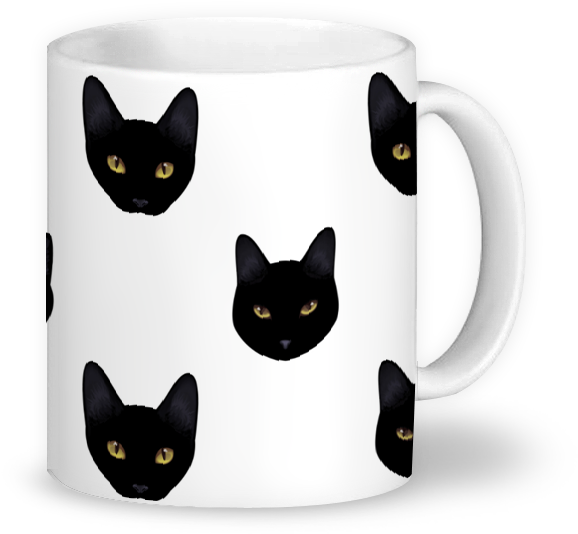 Black Cat Face Mug Design PNG