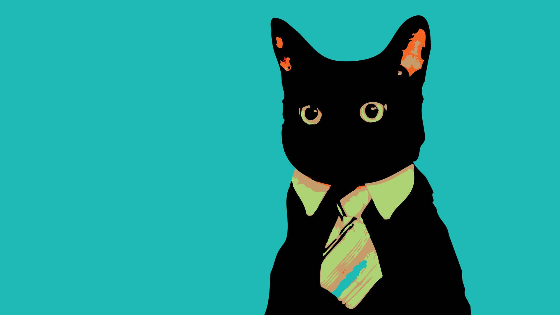 Black cat meme with business suit tie showing serious face on teal blue background.