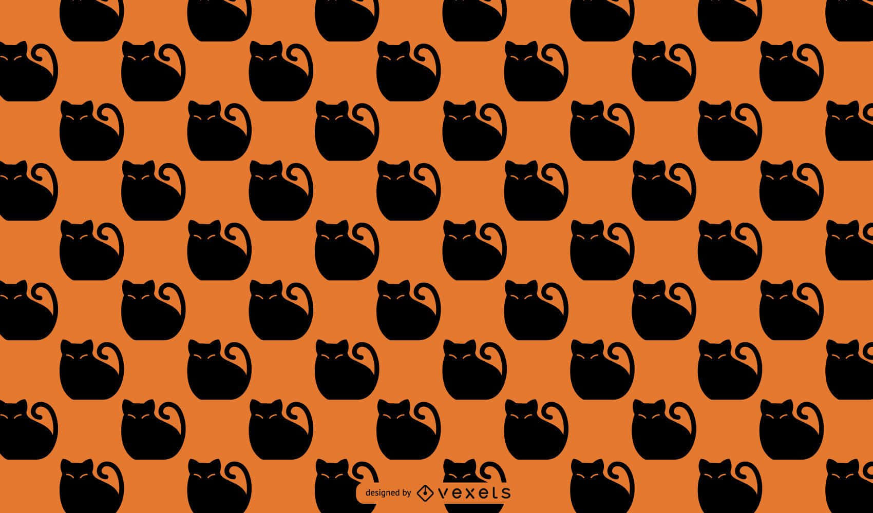 Patrónde Gato Negro Sobre Fondo Naranja