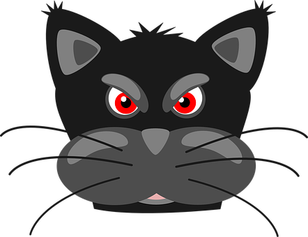 Black Cat Red Eyes Cartoon PNG