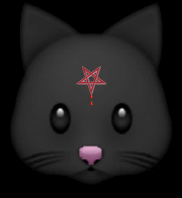 Black Cat Red Pentagram Forehead PNG
