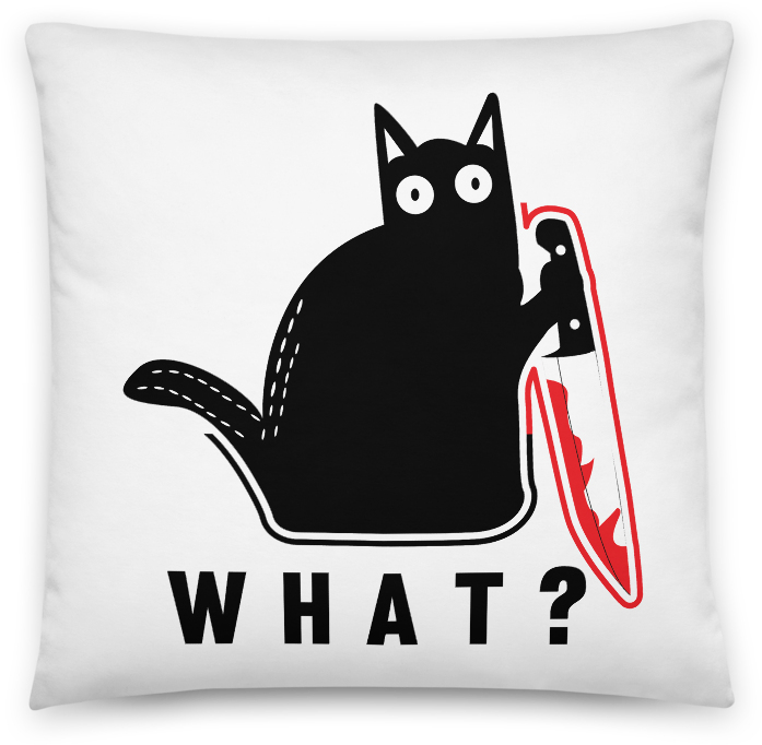 Black Cat What Question Pillow Design PNG