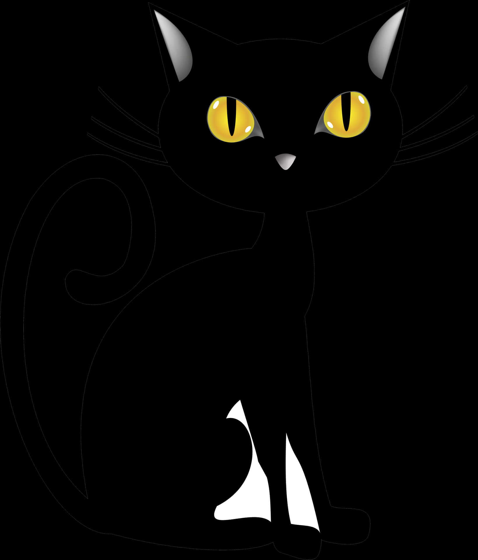 Black Cat Yellow Eyes Illustration PNG