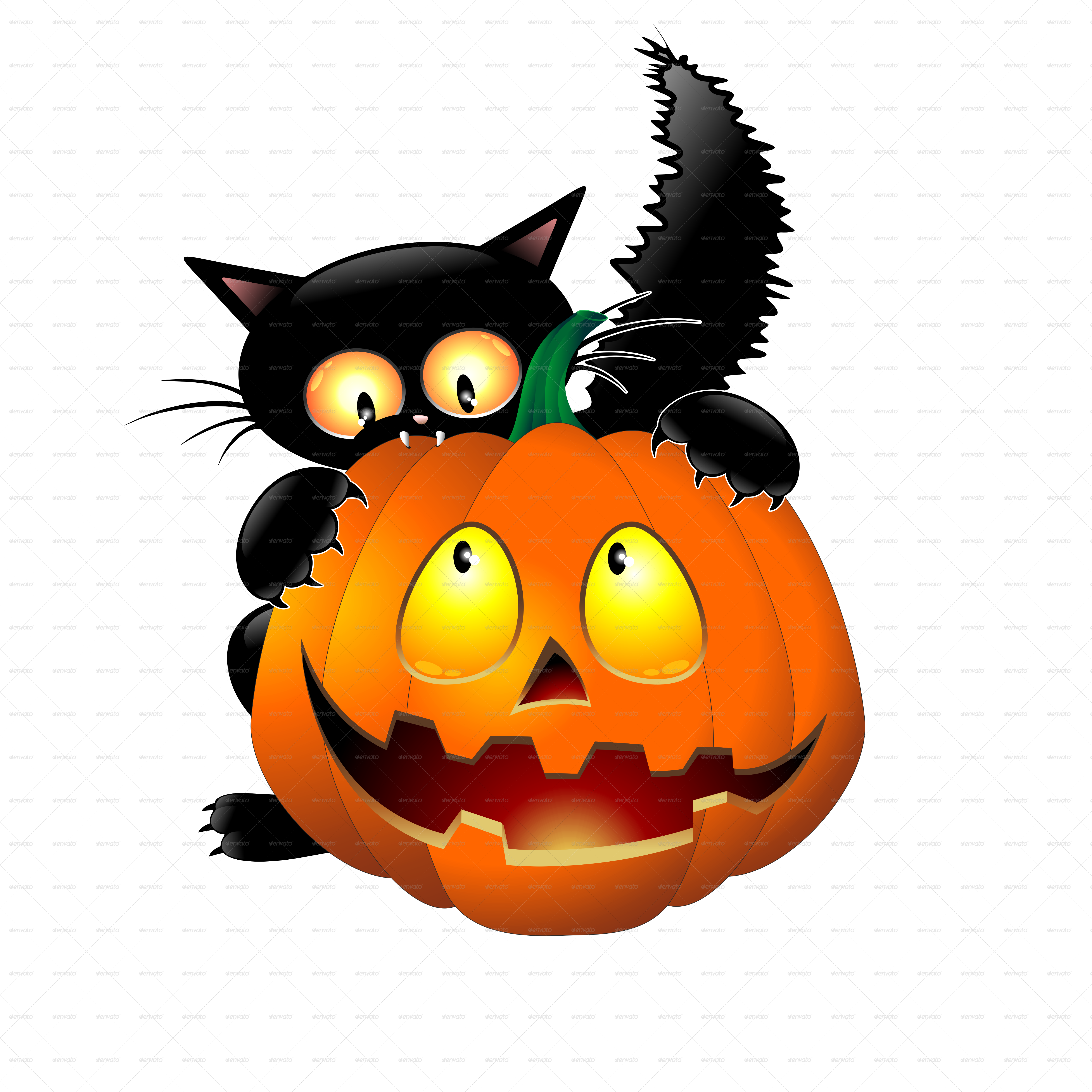 Black Catand Jack O Lantern Halloween PNG