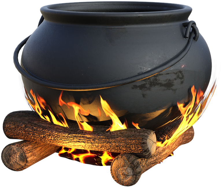 Black Cauldronon Fire Logs PNG