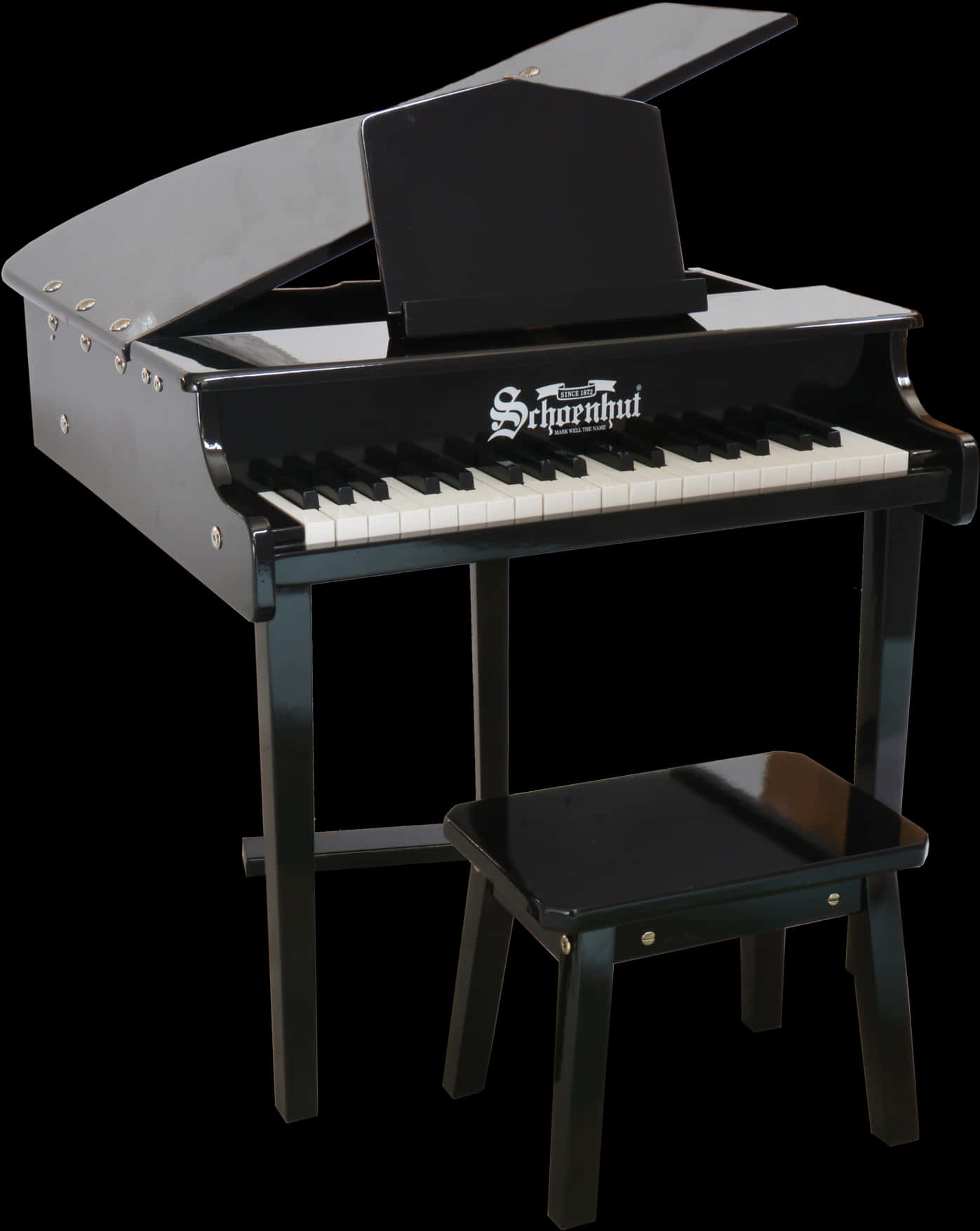 Black Childrens Grand Piano With Stool PNG