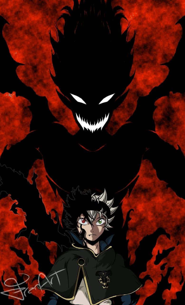 Ensvartvit Animekaraktär Med En Demon I Bakgrunden Wallpaper
