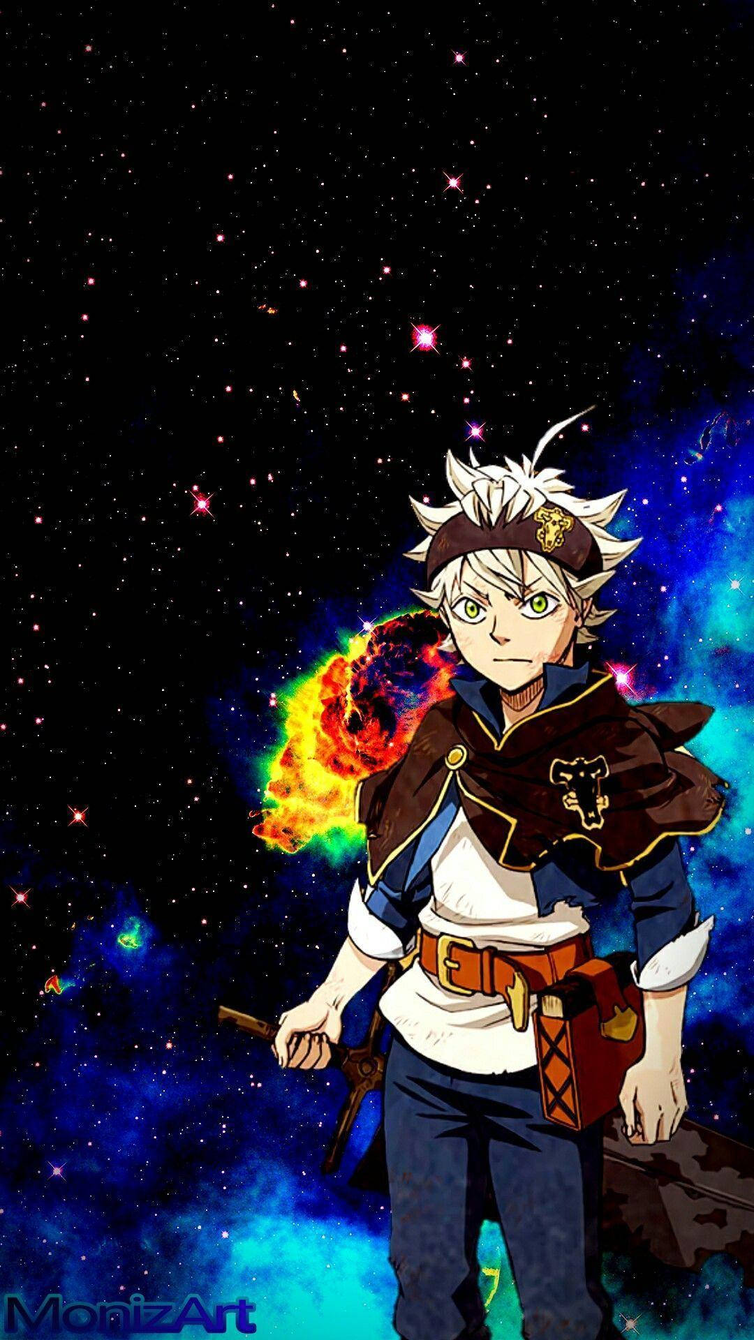 A Boy With A Sword And A Sword In Front Of A Galaxy Wallpaper