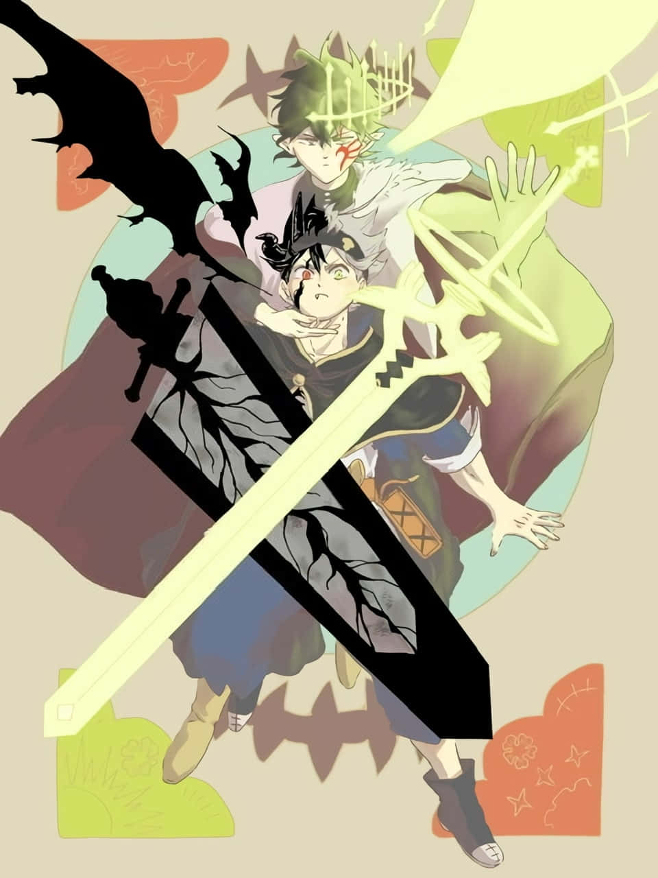 To anime-karakterer med sværd med en drage i baggrunden Wallpaper