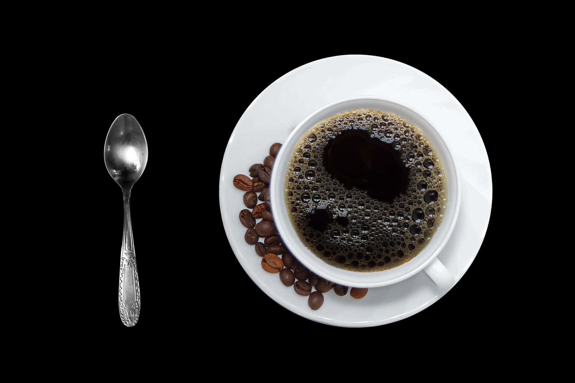 Black Coffee Beans Spoon Top View.jpg PNG