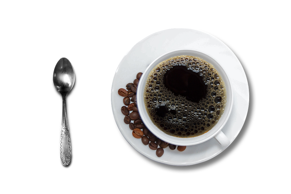Black Coffee Beans Spoon Top View PNG