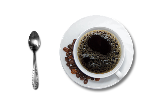 Black Coffee White Cup Beans Spoon.jpg PNG