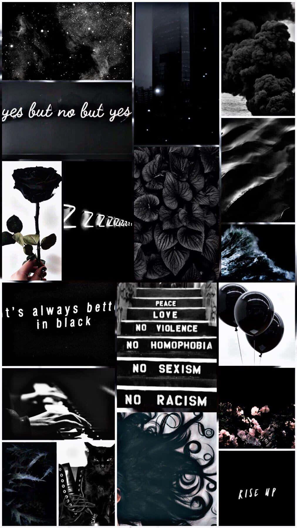 Black And White Collage With Black And White Words Wallpaper