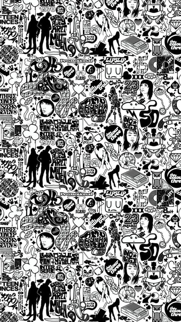 A Black And White Pattern With Many Different People Wallpaper