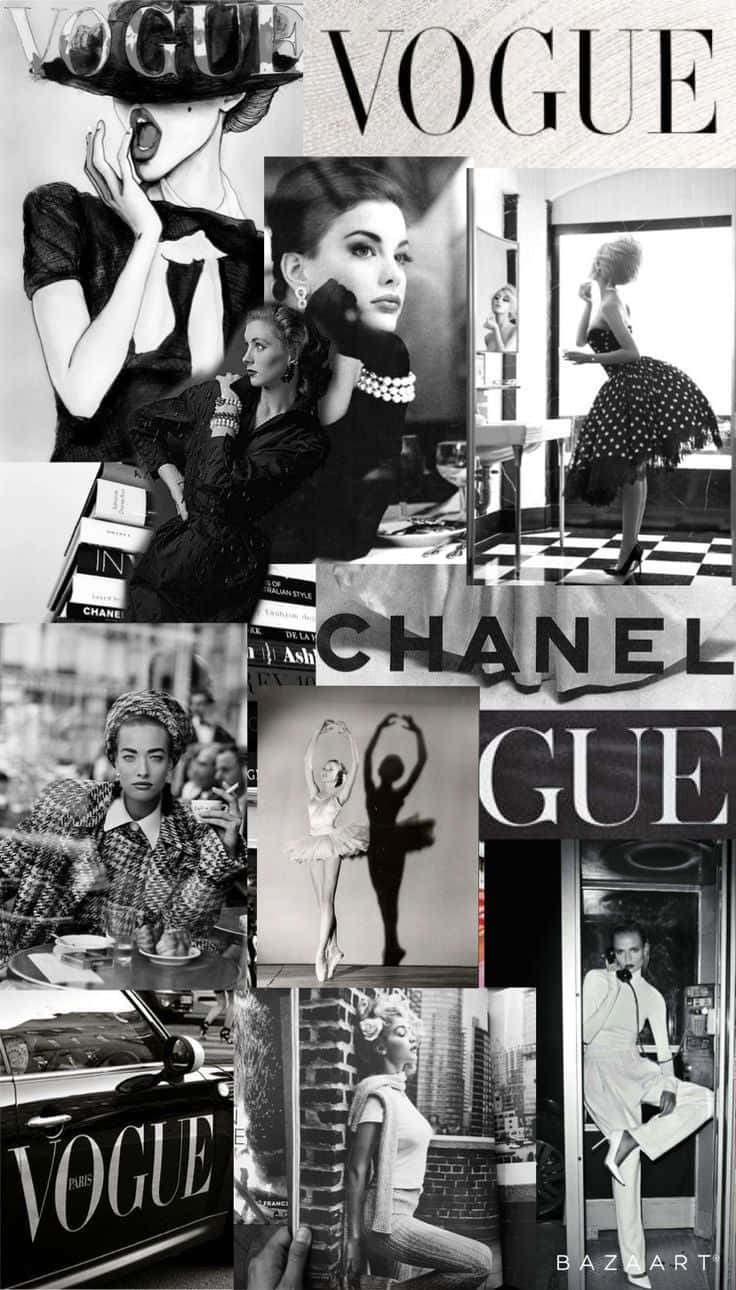 Vogueoch Chanel Svart Collage. Wallpaper