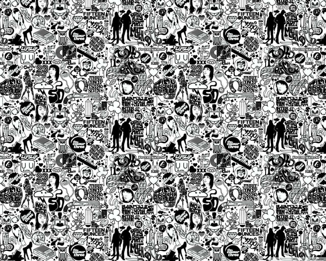 A Black And White Pattern With Many Different People Wallpaper