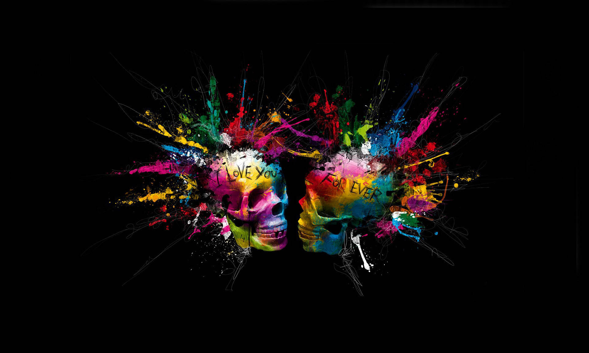 Black Color Background With Rainbow Skulls Wallpaper