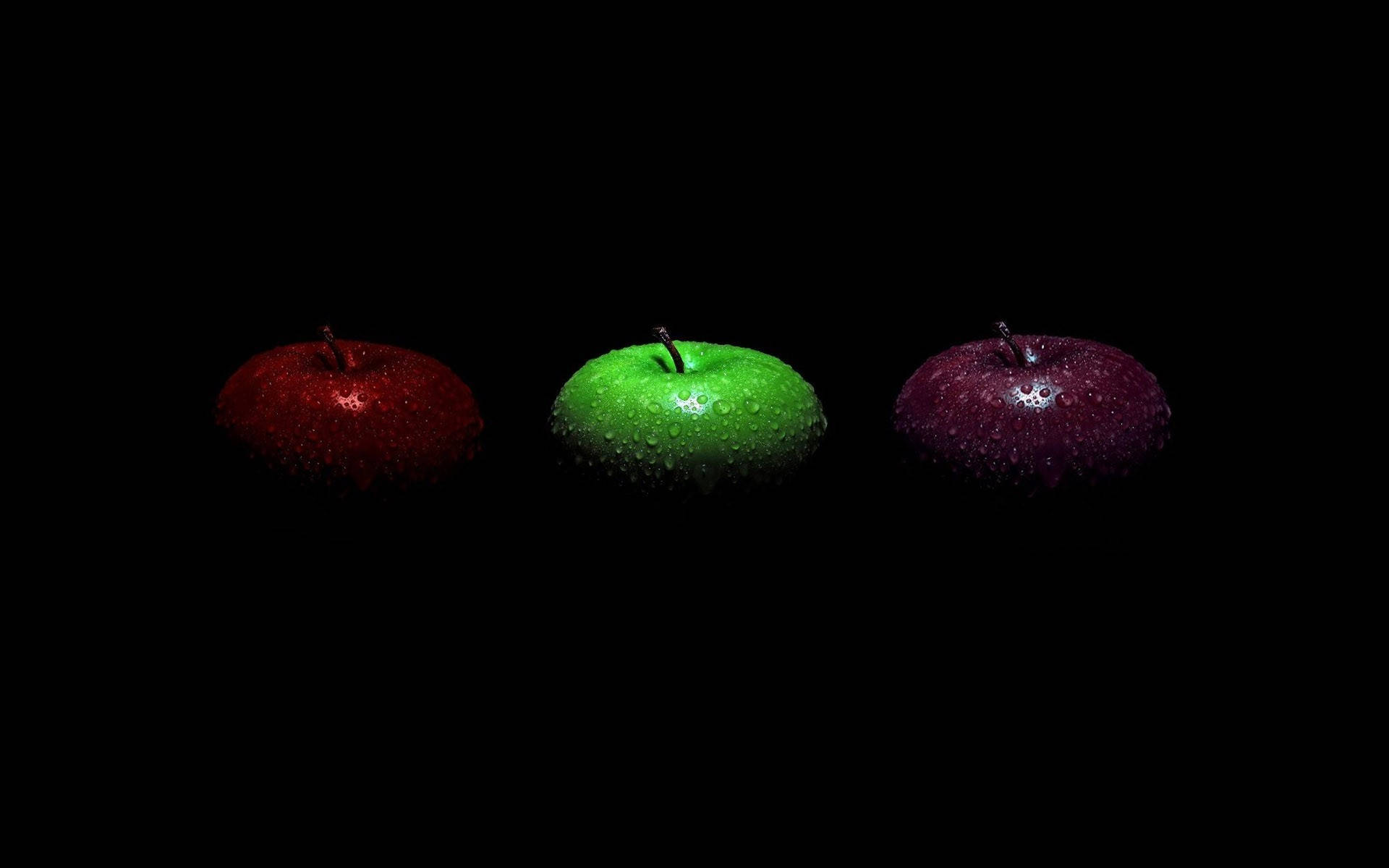 Download Black Color Background With Three Apples Wallpaper 