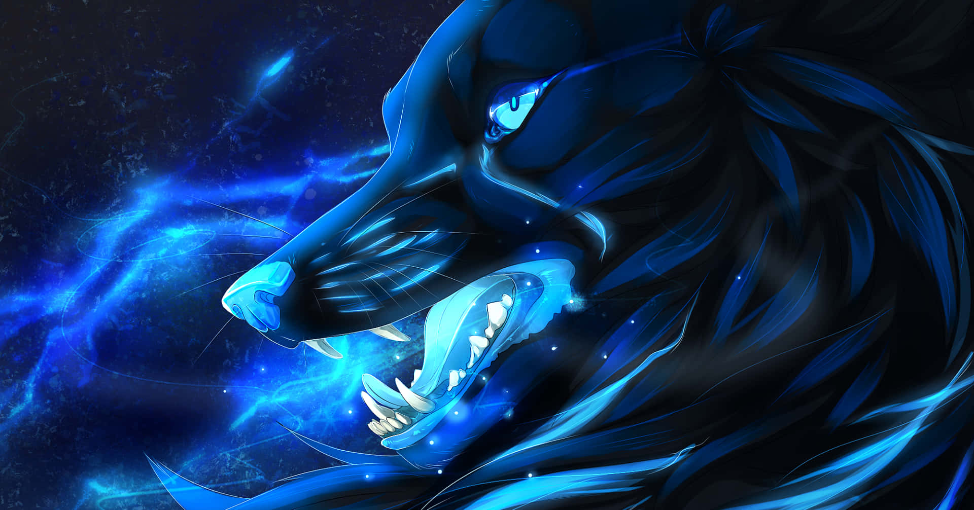 Black Cool Blue Wolf Digital Art Wallpaper