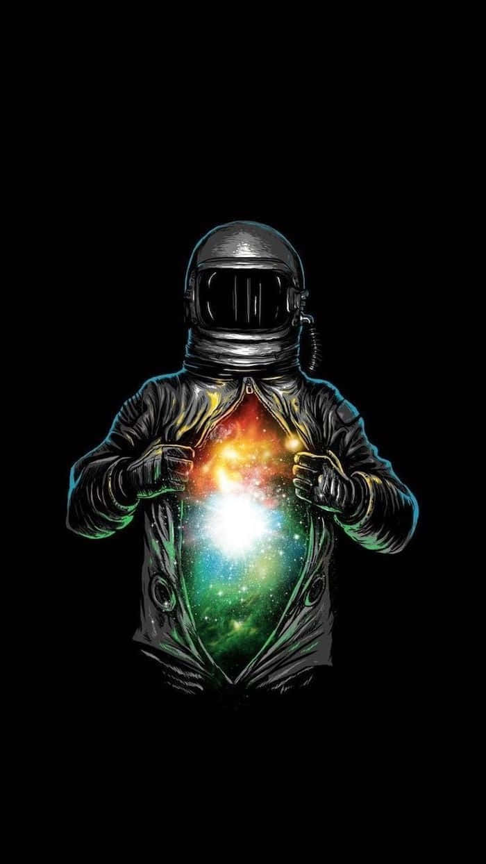 Svartcool Astronaut Med Kosmisk Kropp. Wallpaper