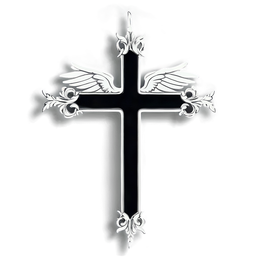 Black Cross With Angel Wings Png 05242024 PNG