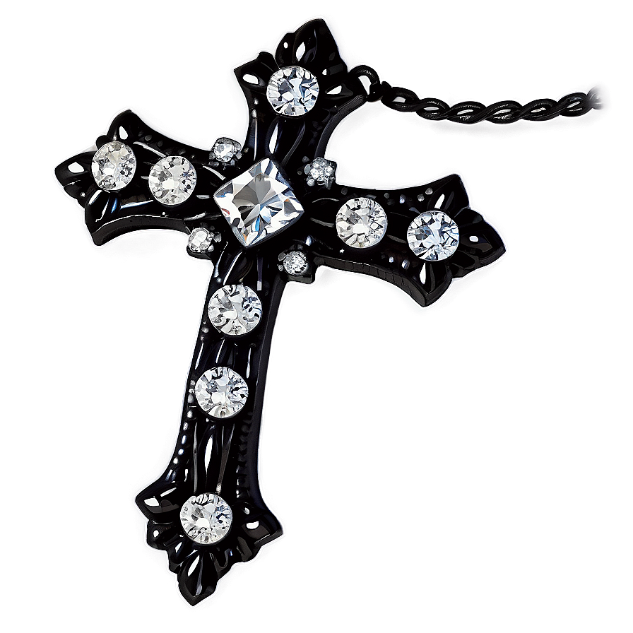 Black Cross With Diamonds Png 05242024 PNG