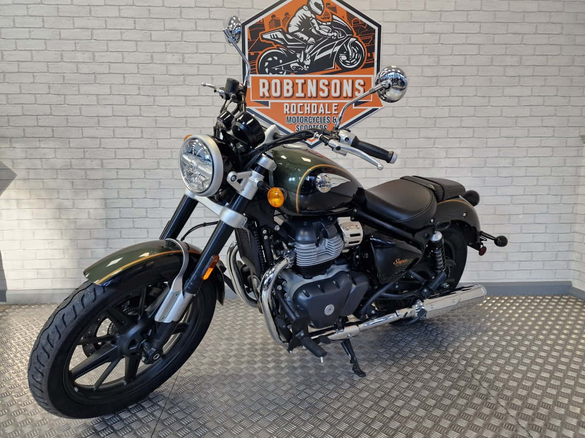 Black Cruiser Motorcycle Showroom Wallpaper