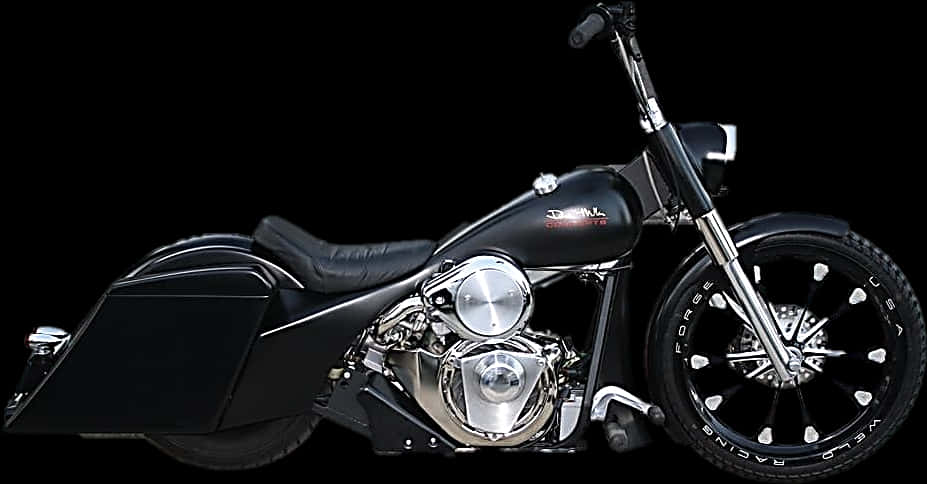 Black Custom Chopper Motorcycle PNG