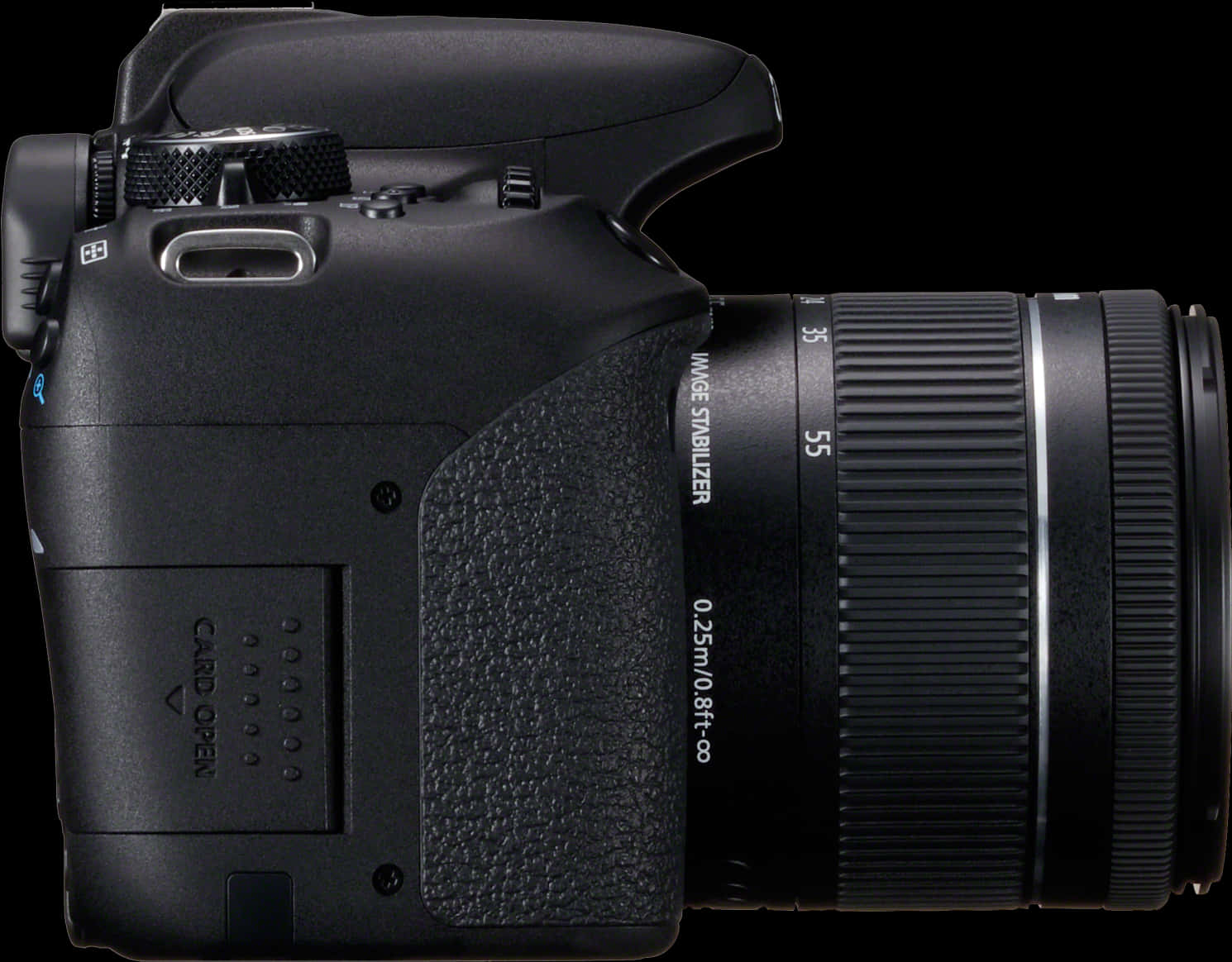 Black D S L R Camera Profile View PNG