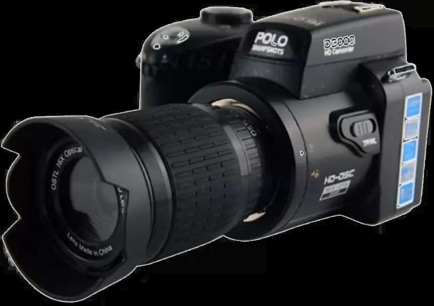 Black D S L R Camerawith Lens Hood PNG