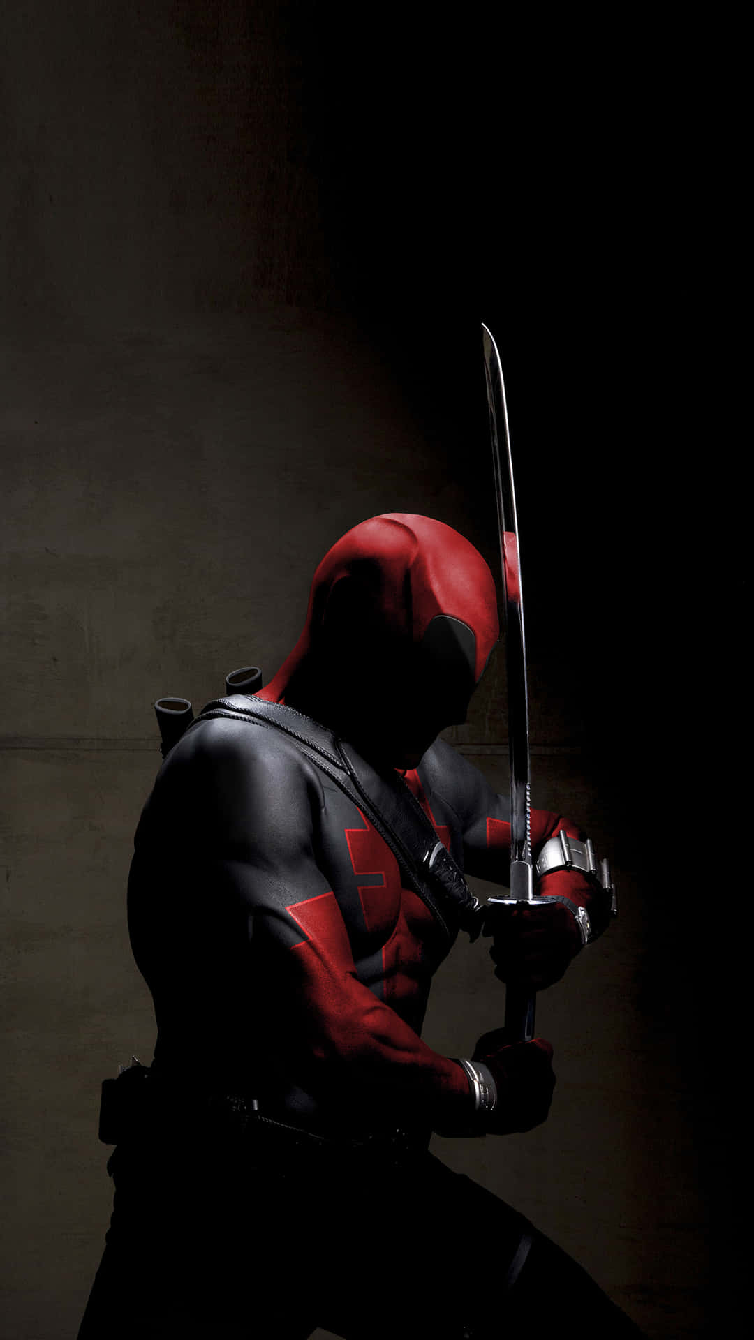 Den med mund, Deadpool, i hans signatur sort og rødt kostume. Wallpaper