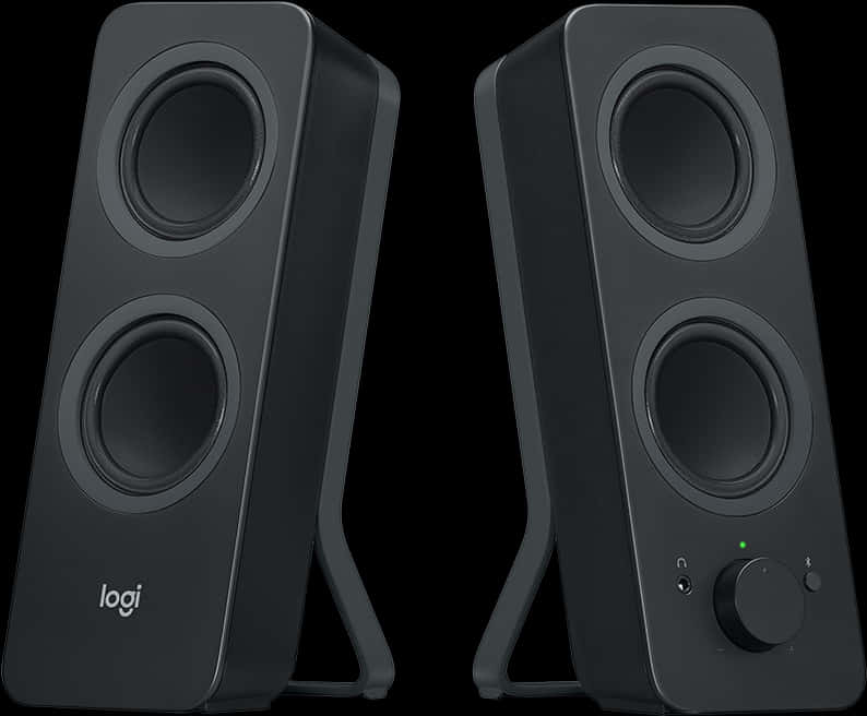 Black Desktop Speakers Logi Brand PNG