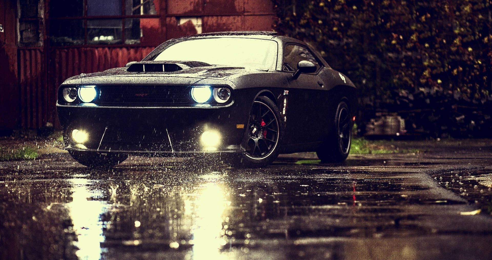 Black Dodge Challenger Demon 4K On A Wet Road Wallpaper