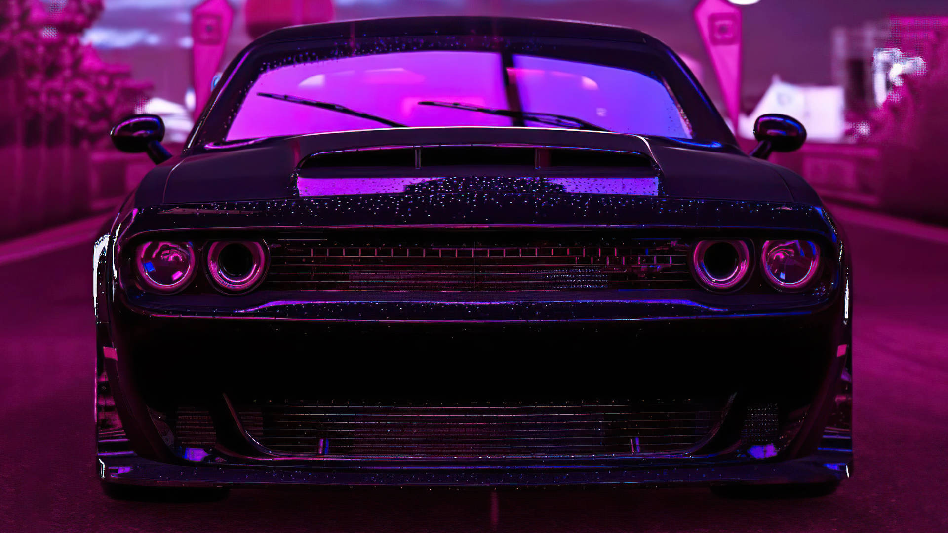 Sort Dodge Challenger Demon 4K Purple Baggrund Wallpaper