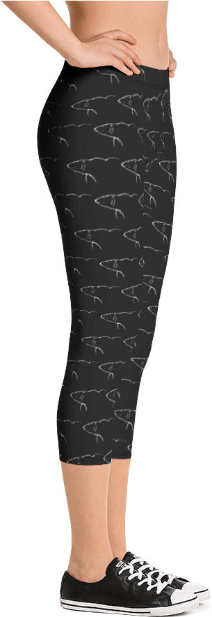 Black Dolphin Print Capri Leggings PNG