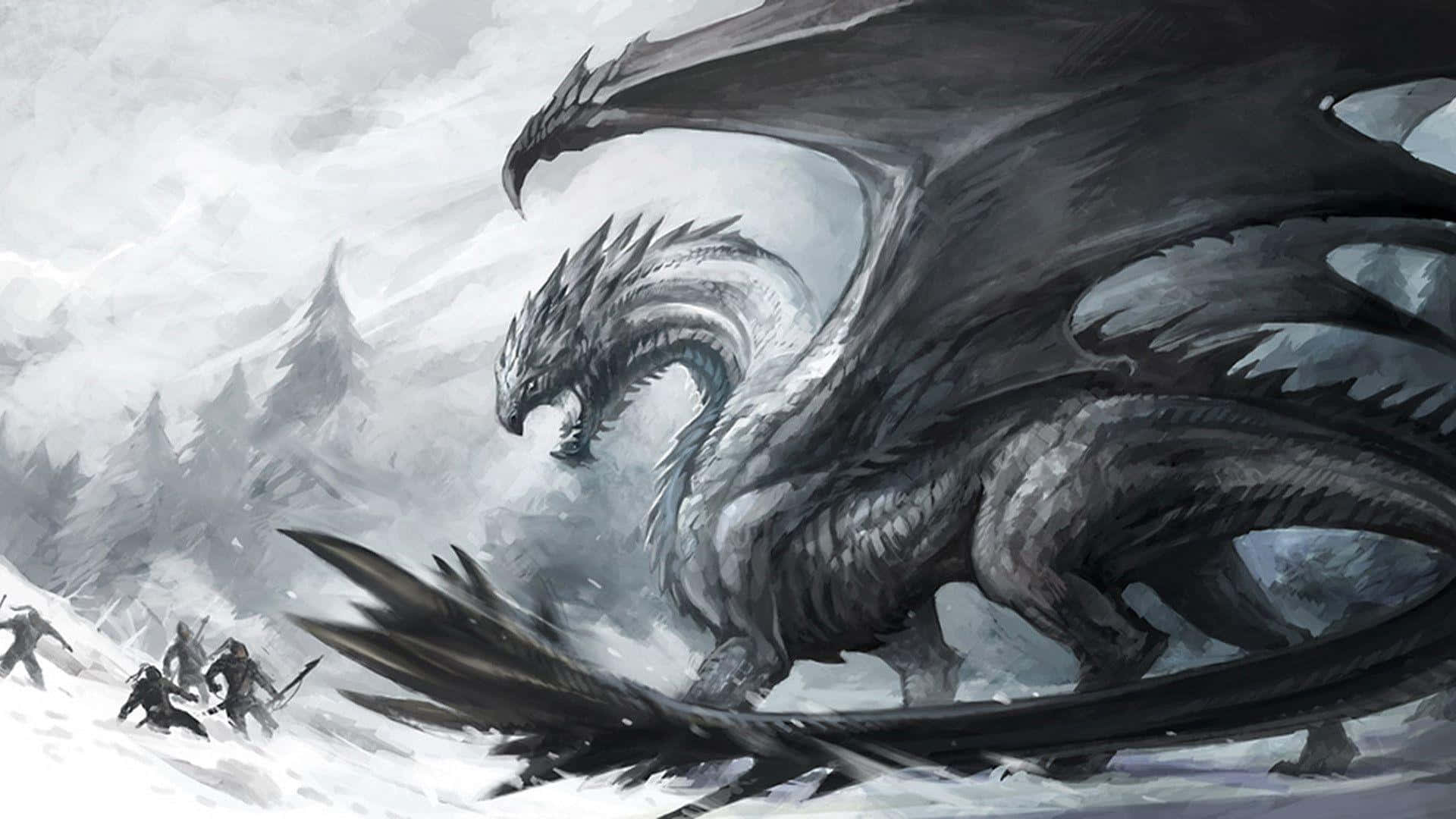 A Majestic Black Dragon Flying Against a Dramatic Night Sky Wallpaper