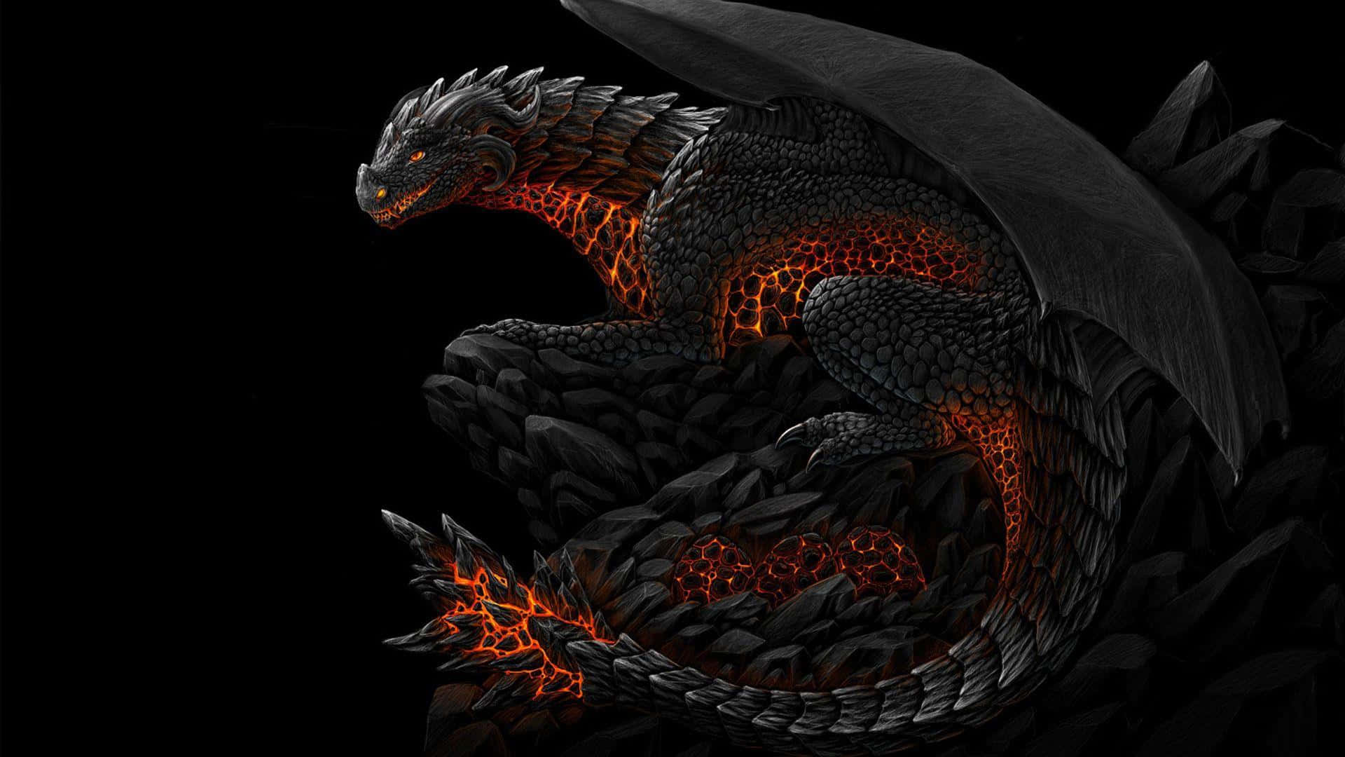 Intimidante,maestoso Dragone Nero Di Protezione Sfondo