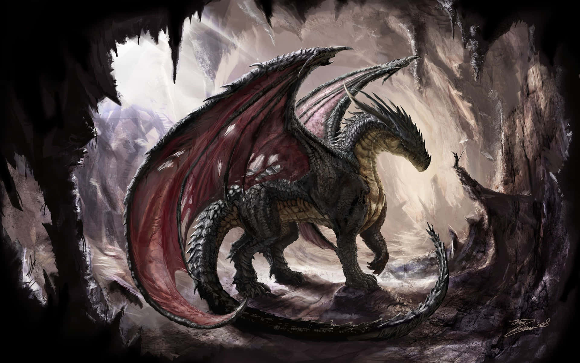 Black Dragon Inside A Cave Wallpaper