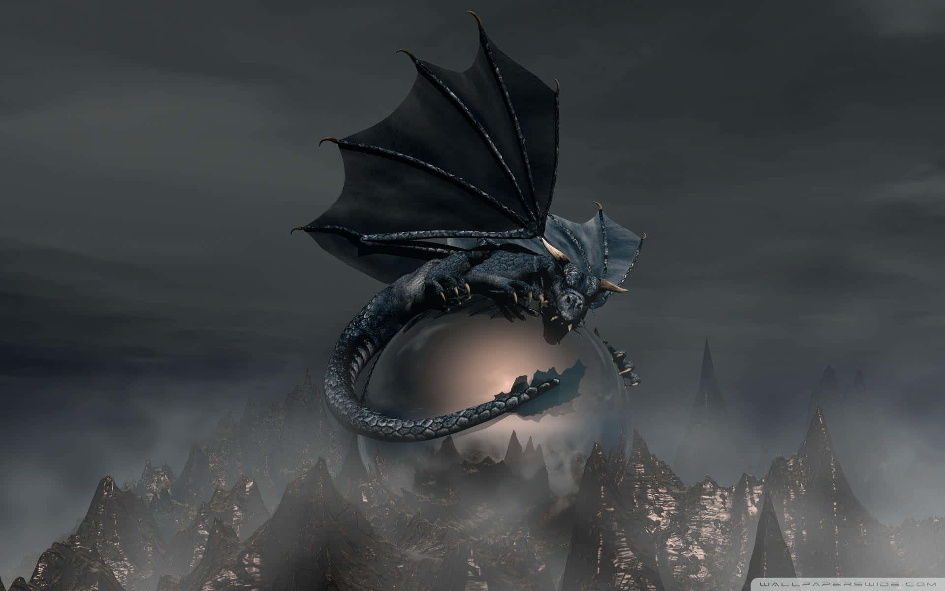 Dragónnegro Volando Sobre Montañas. Fondo de pantalla
