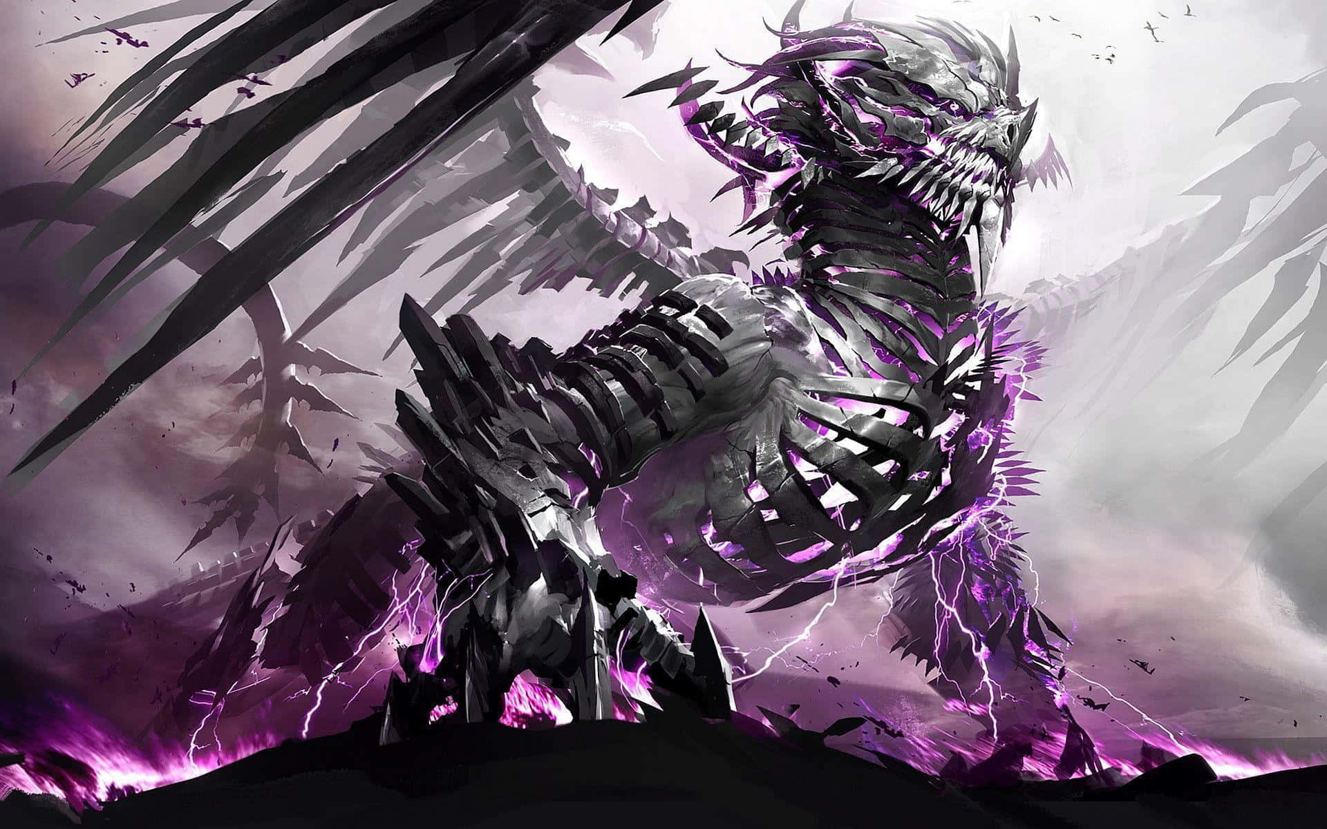Black Dragon With Purple Aura Wallpaper