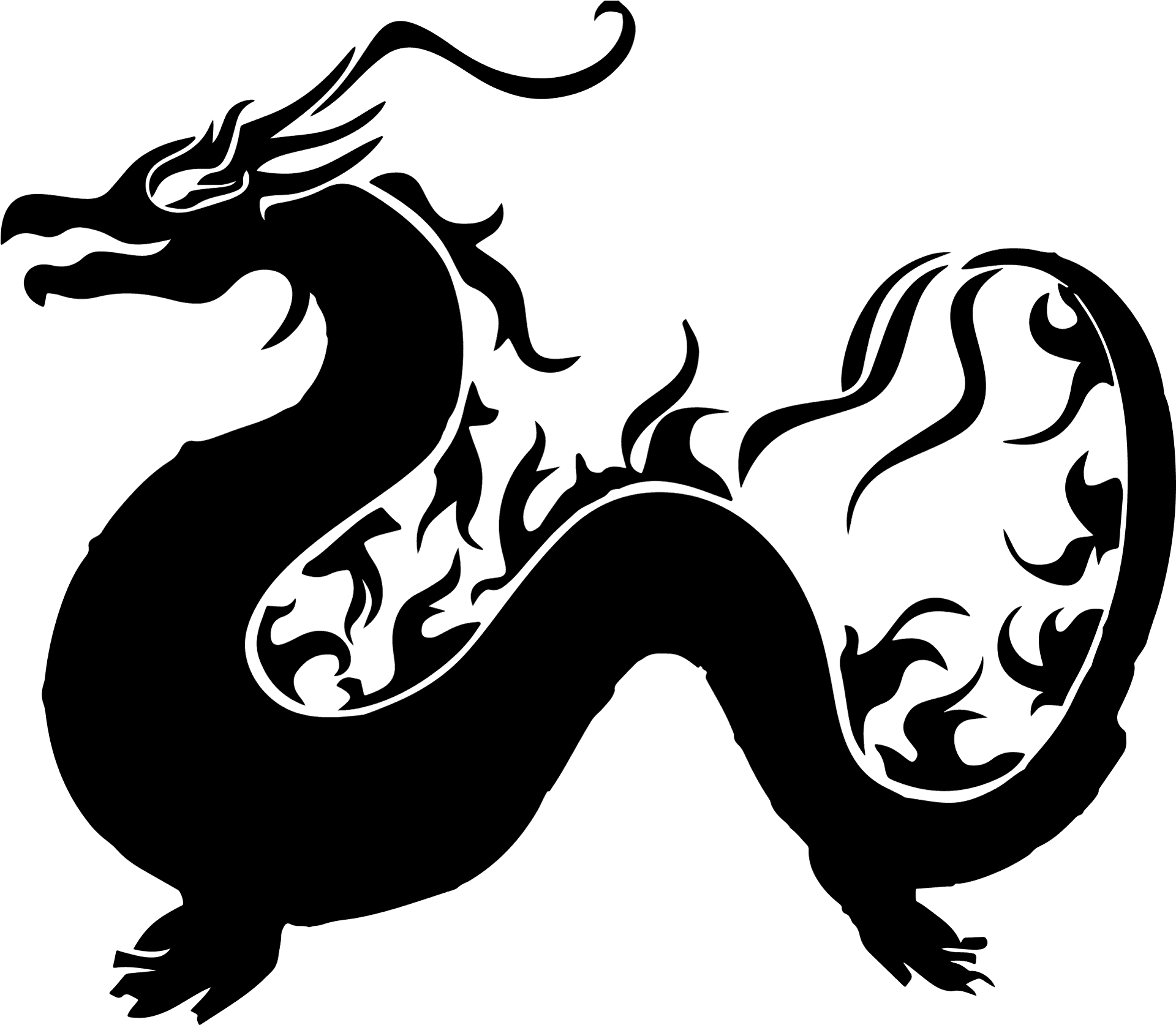 Black Dragon Silhouette Tattoo Design PNG