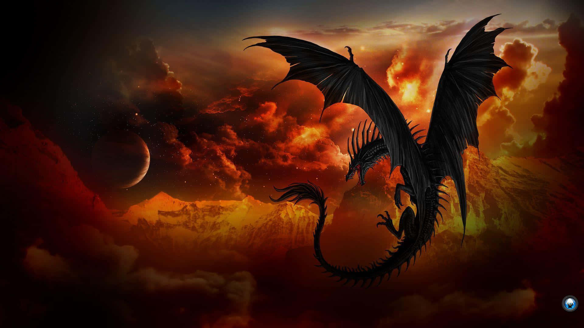 Black Dragon With An Exploding Volcano Wallpaper